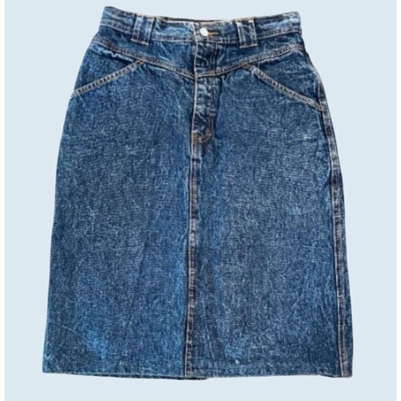 Vintage JORDACHE 90s Acid Washed Knee Length Denim Skirt Size 25 - Picture 2 of 8